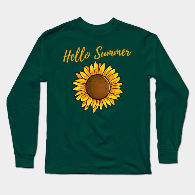 Hello Summer Sunflower Design Long Sleeve T-Shirt by JustCreativity